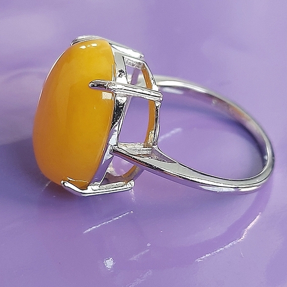Natural Oval Amber 17x12mm 925 Sterling Silver Ring - Picture 4 of 6